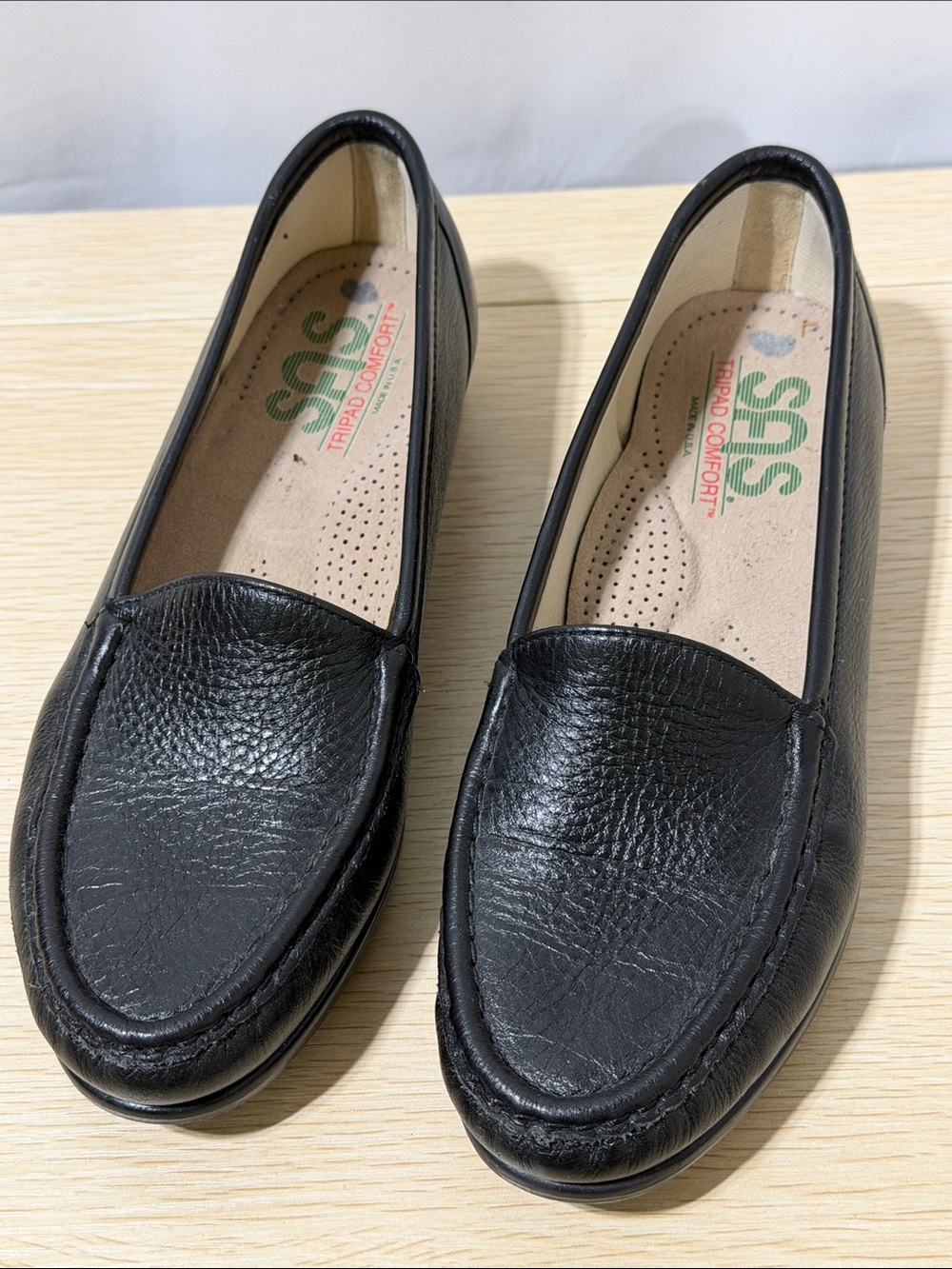 SAS Black Leather Slip-On Loafers